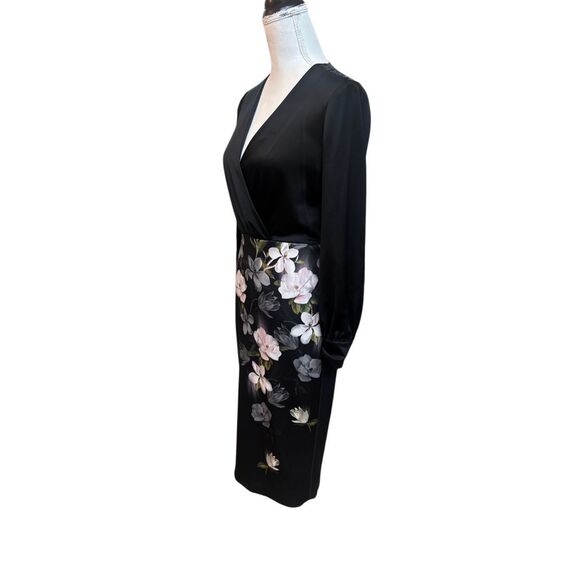 Ted Baker London Black Floral Wrap Sheath Dress size 1 - Picture 5 of 16